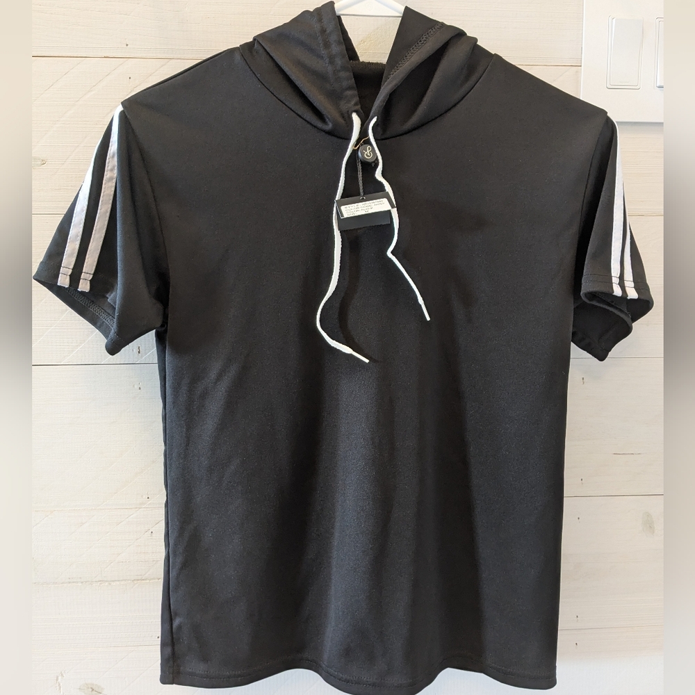 🖤 NWT Adrianna Papell Women's Black Short Sleeve Hoodie; Size: Medium